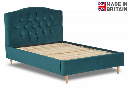 4ft Small Double Salisbury fabric upholstered bed frame, Curved buttoned, button head end. 1